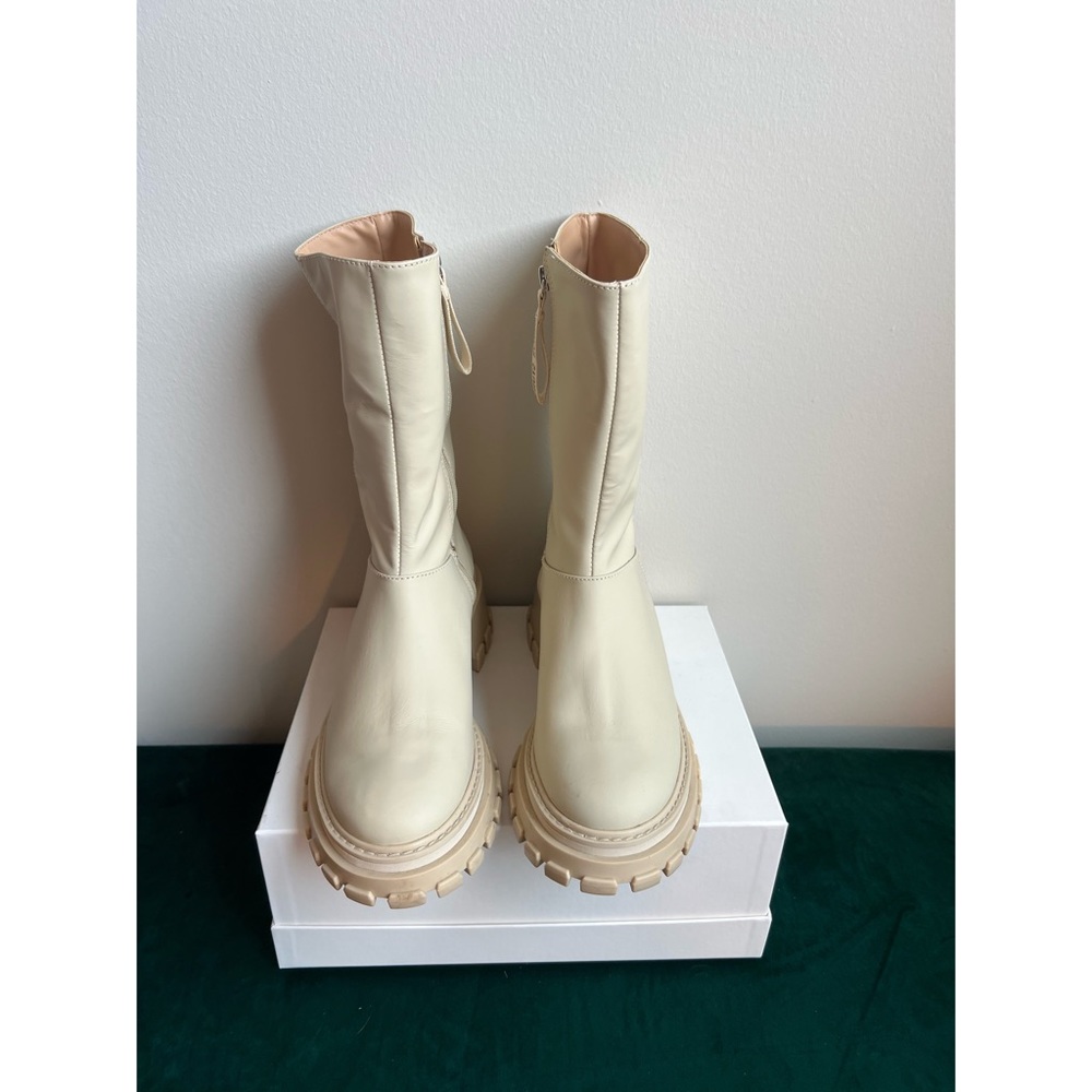 Schutz, never worn, cream, lug sole, mid calf boots